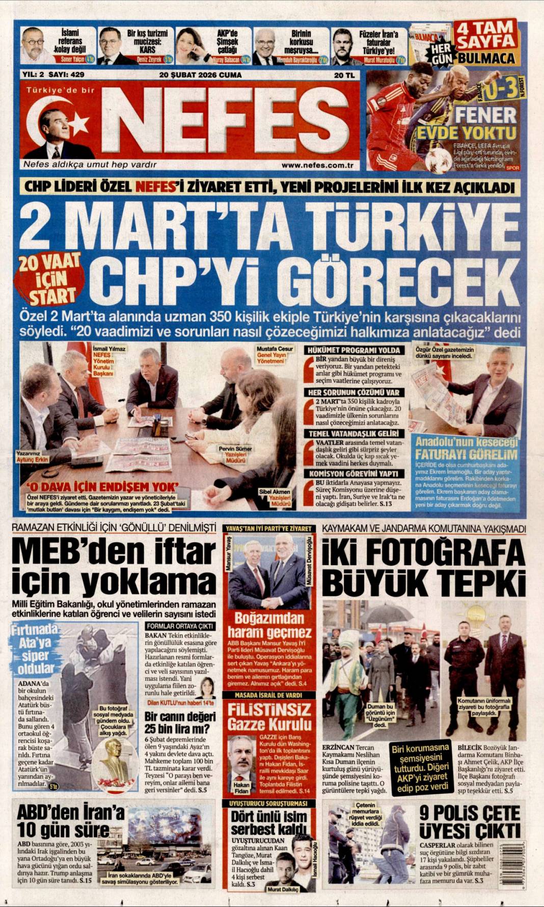 Şehitlerin emanetine sahip çıkıyoruz: 20 Şubat 2026 Cuma güncel gazete manşetleri 18