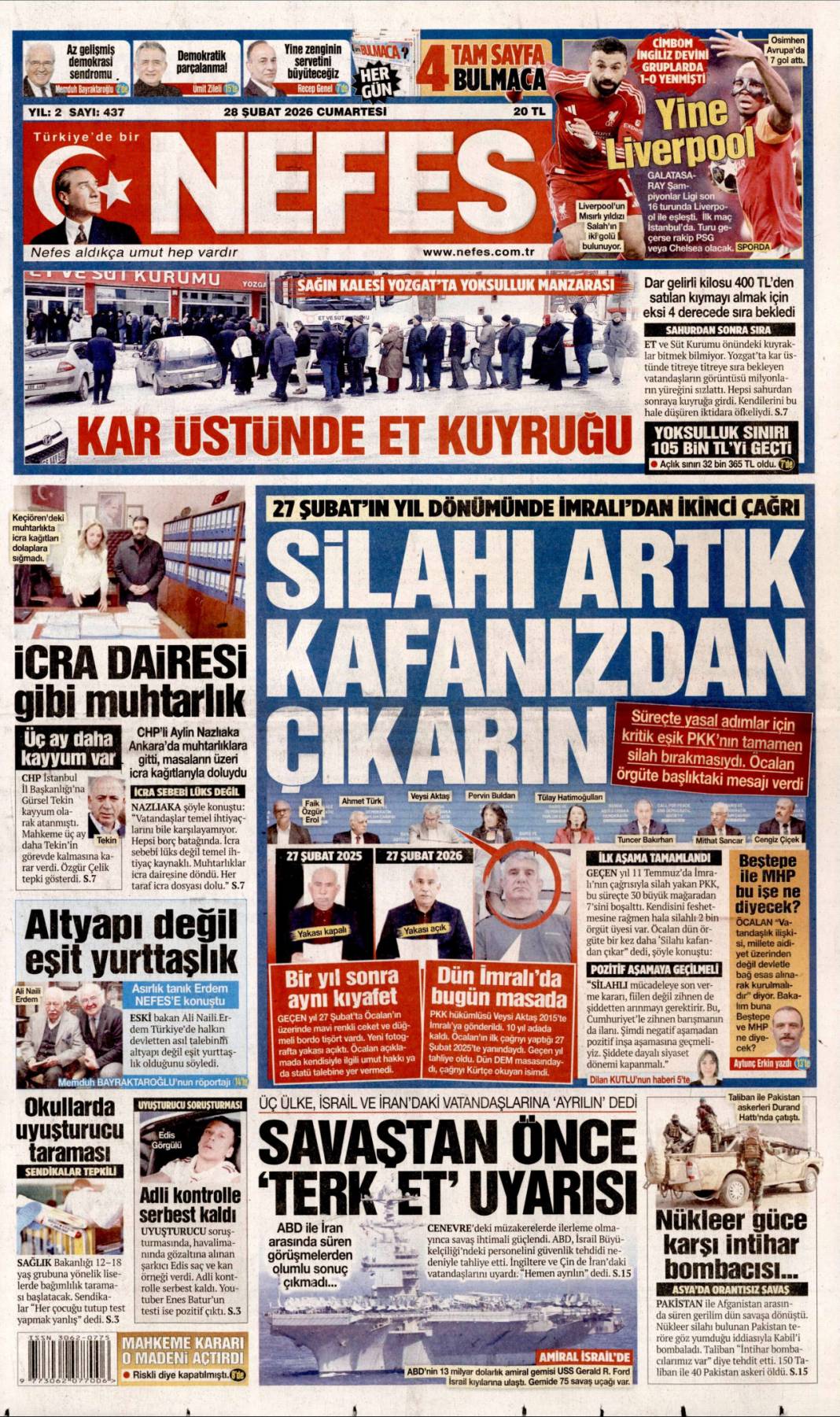 İmralı'dan 2. çağrı: 28 Şubat 2026 Cumartesi güncel gazete manşetleri 18