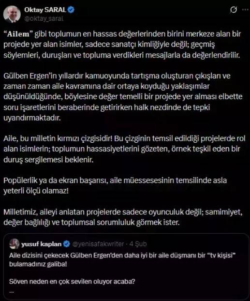 Cumhurbaşkanı danışmanı Oktay Saral Gülben Ergen'i topa tuttu: Popülerlik yeterli kriter değil 10