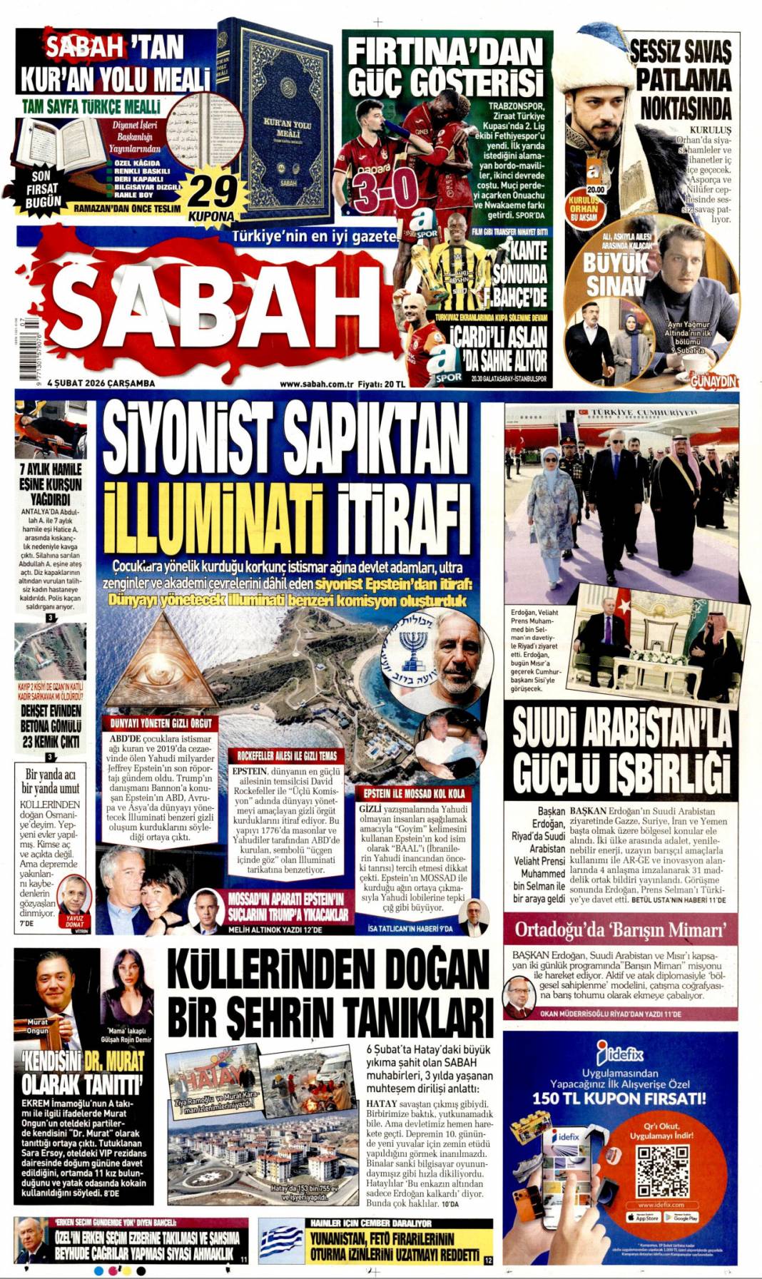 Siyanost sapıktan İlluminati itirafı: 4 Şubat 2026 Çarşamba güncel gazete manşetleri 1