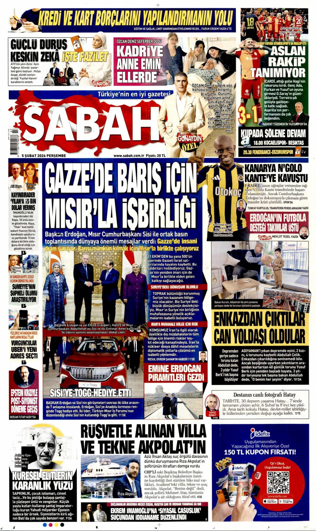 Gazze'de barış için Mısır'la iş birliği: 5 Şubat 2026 Perşembe, güncel gazete manşetleri 1