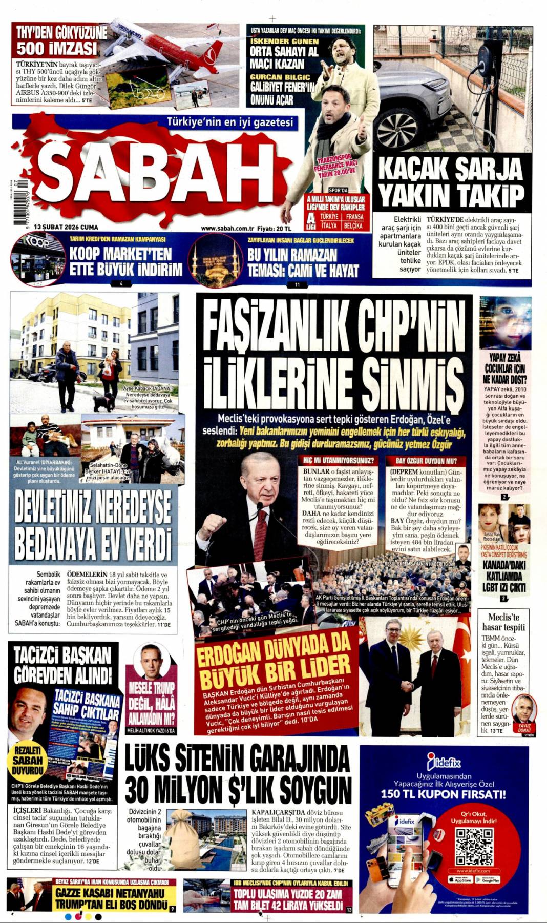 Faşizanlık CHP'nin iliklerine sinmiş: 13 Şubat 2026 Cuma güncel gazete manşetleri 1