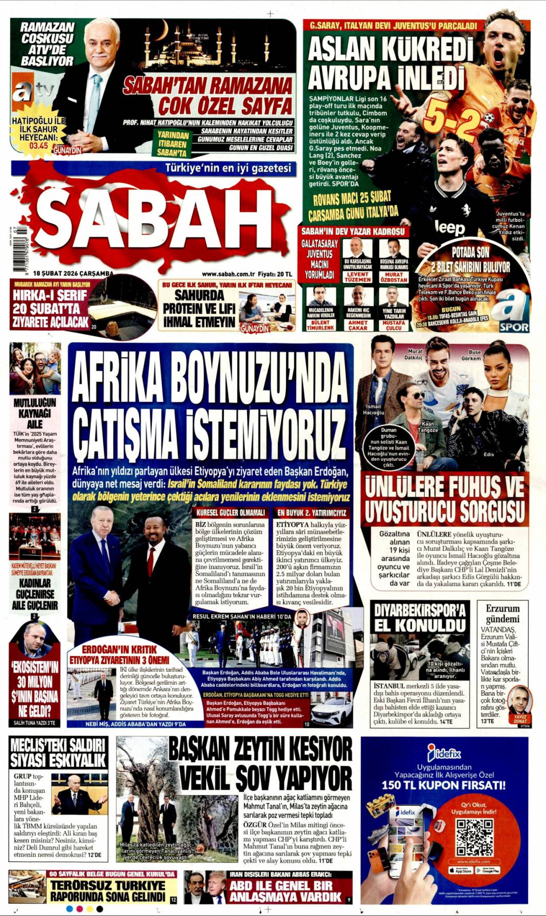 Afrika Boynuzu'nda çatışma istemiyoruz: 18 Şubat 2026 Çarşamba güncel gazete manşetleri 1