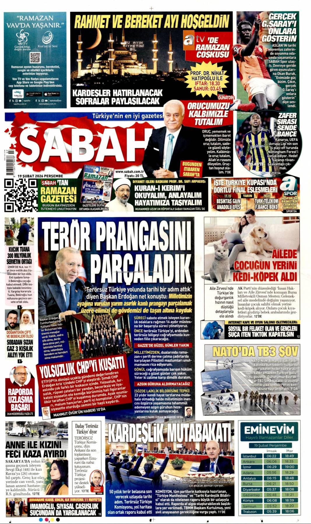 Terör prangasını parçaladık: 19 Şubat 2026 Perşembe güncel gazete manşetleri 1