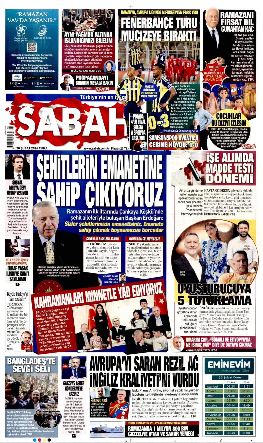 Şehitlerin emanetine sahip çıkıyoruz: 20 Şubat 2026 Cuma güncel gazete manşetleri 1