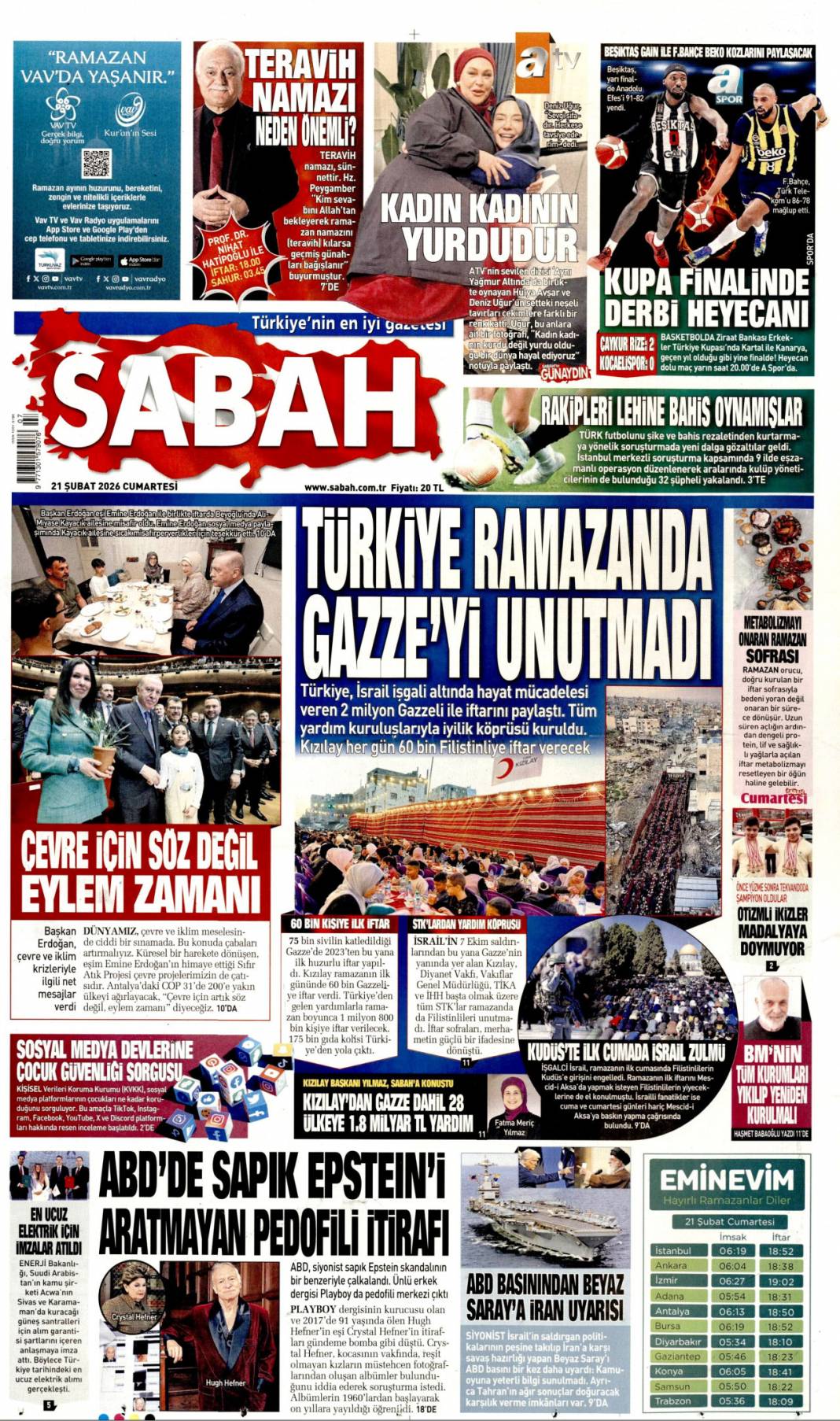 Türkiye Ramazanda Gazze'yi unutmadı: 21 Şubat 2026 Cumartesi güncel gazete manşetleri 1