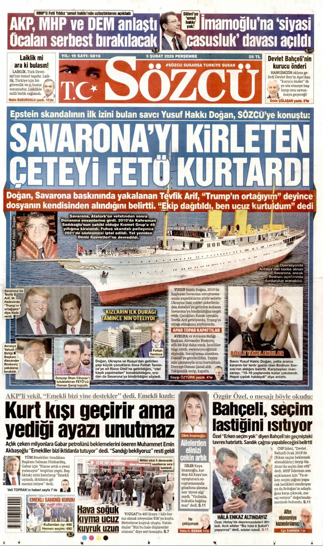 Gazze'de barış için Mısır'la iş birliği: 5 Şubat 2026 Perşembe, güncel gazete manşetleri 9