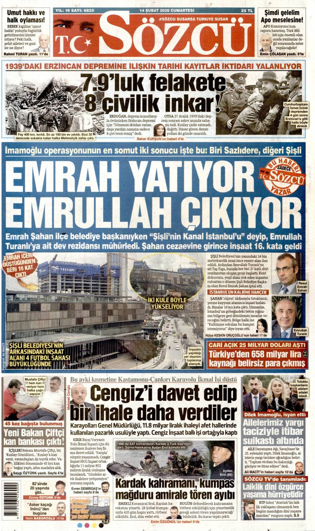 Hepsinin kökünü kazıyacağız: 14 Şubat 2026 Cumartesi güncel gazete manşetleri 8