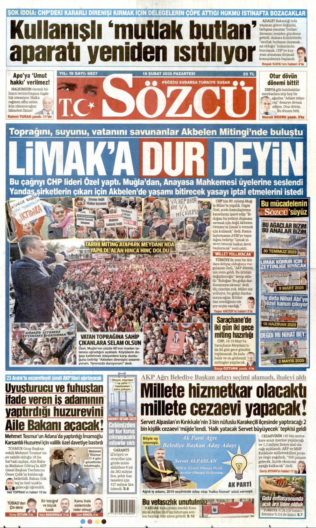 İstifa ağaç katliamını örtmez: 16 Şubat 2026 Pazartesi güncel gazete manşetleri 22