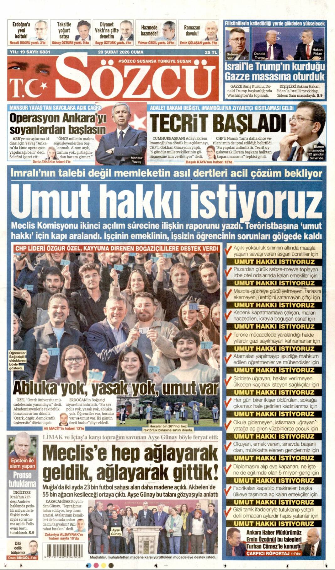 Şehitlerin emanetine sahip çıkıyoruz: 20 Şubat 2026 Cuma güncel gazete manşetleri 16