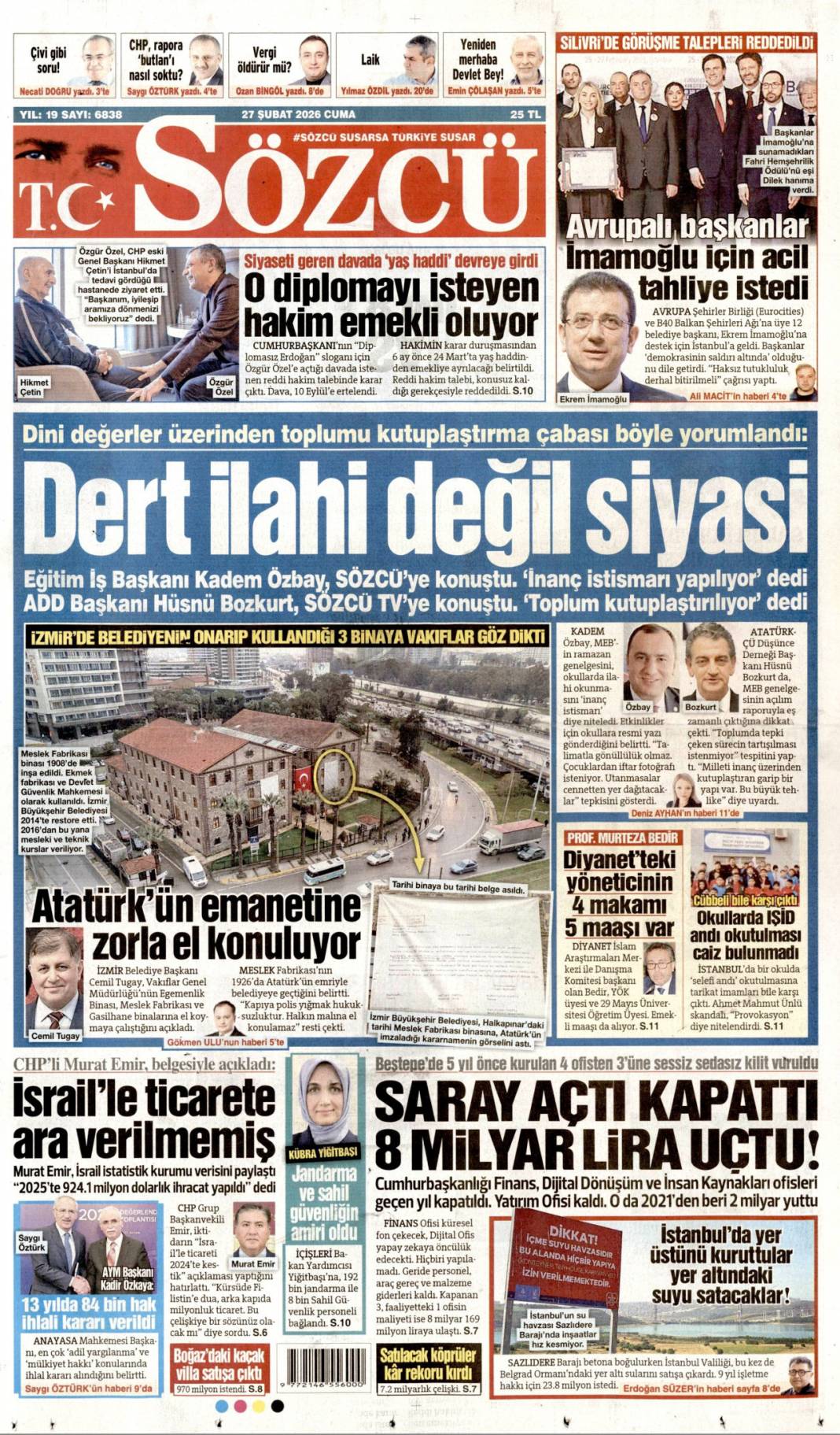 Her alanda tarihi dönüşüm yaşıyoruz: 27 Şubat 2026 Cuma güncel gazete manşetleri 21