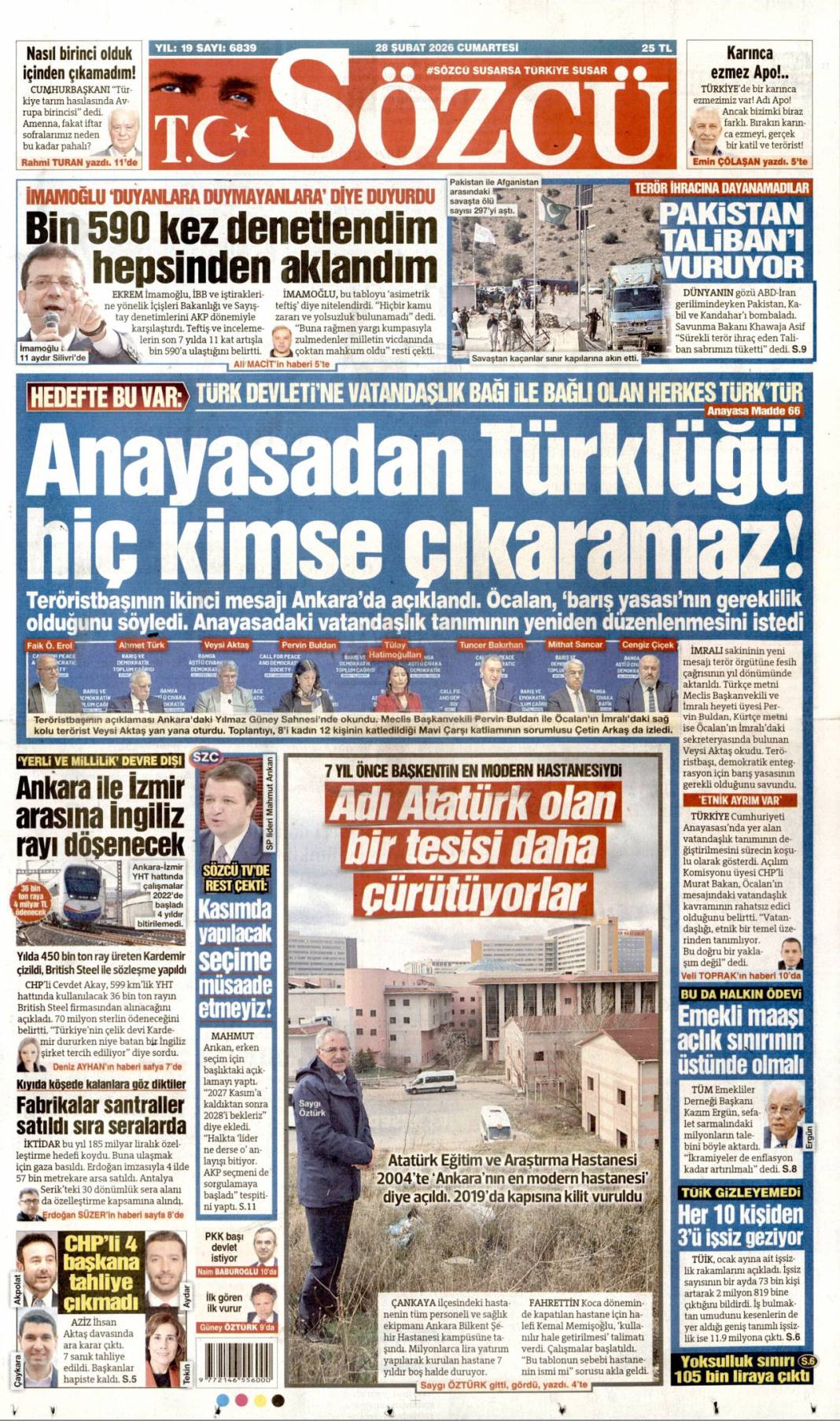 İmralı'dan 2. çağrı: 28 Şubat 2026 Cumartesi güncel gazete manşetleri 20