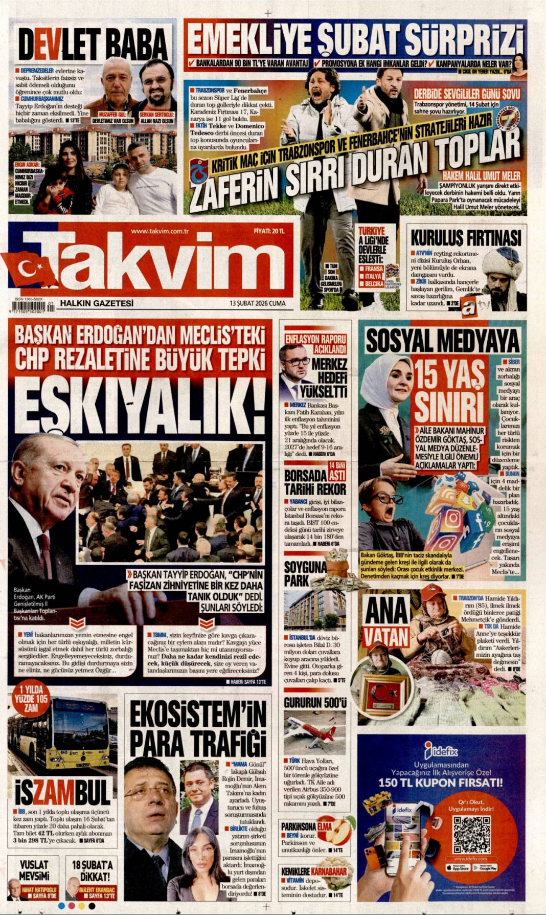 Faşizanlık CHP'nin iliklerine sinmiş: 13 Şubat 2026 Cuma güncel gazete manşetleri 21