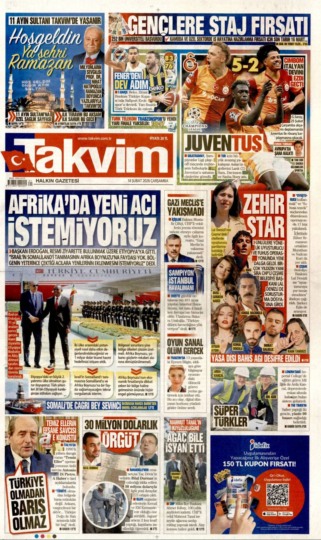 Afrika Boynuzu'nda çatışma istemiyoruz: 18 Şubat 2026 Çarşamba güncel gazete manşetleri 11