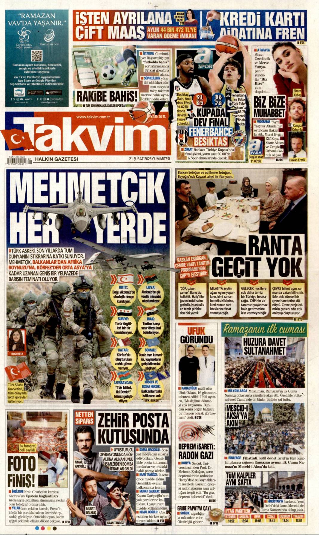 Türkiye Ramazanda Gazze'yi unutmadı: 21 Şubat 2026 Cumartesi güncel gazete manşetleri 10