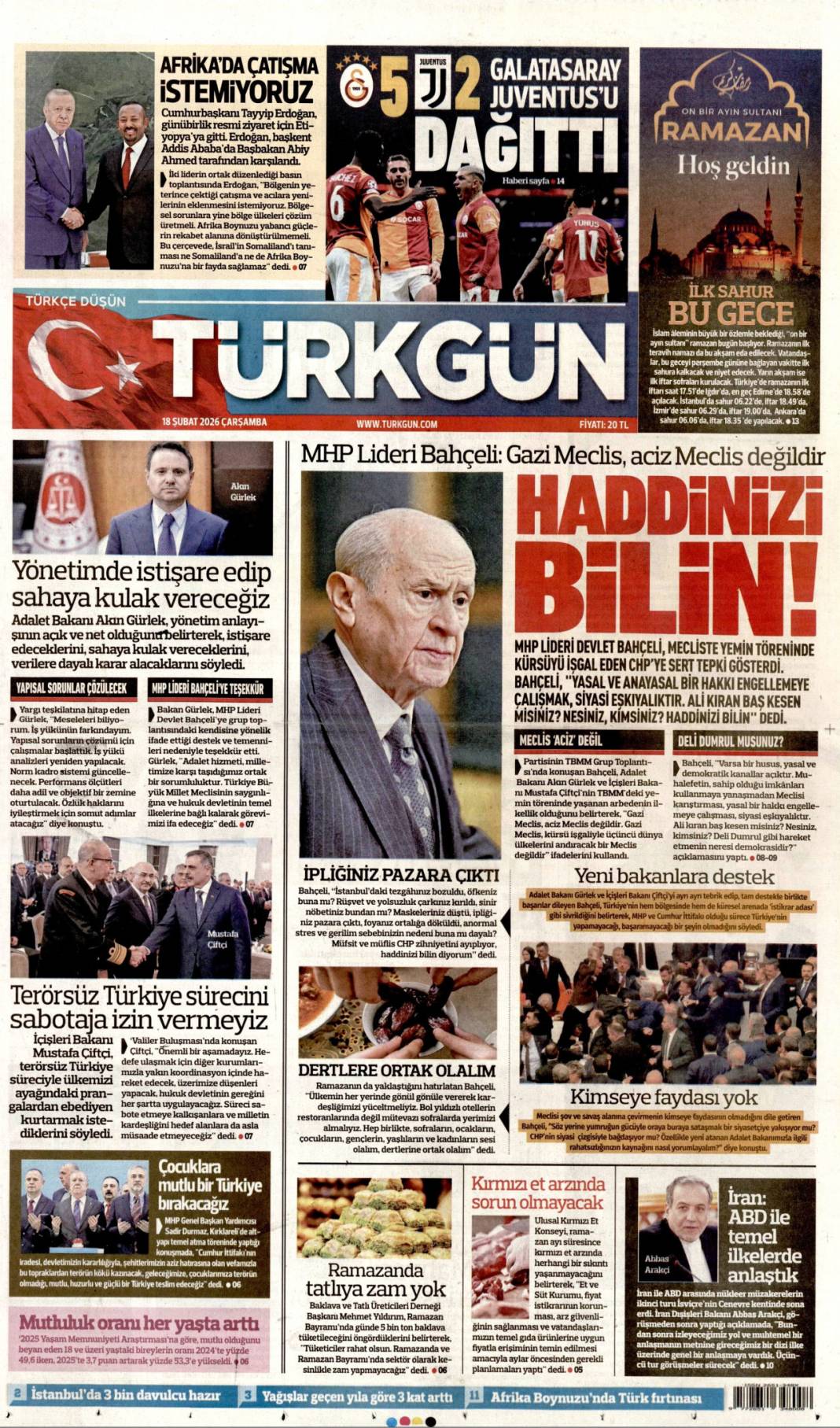 Afrika Boynuzu'nda çatışma istemiyoruz: 18 Şubat 2026 Çarşamba güncel gazete manşetleri 20