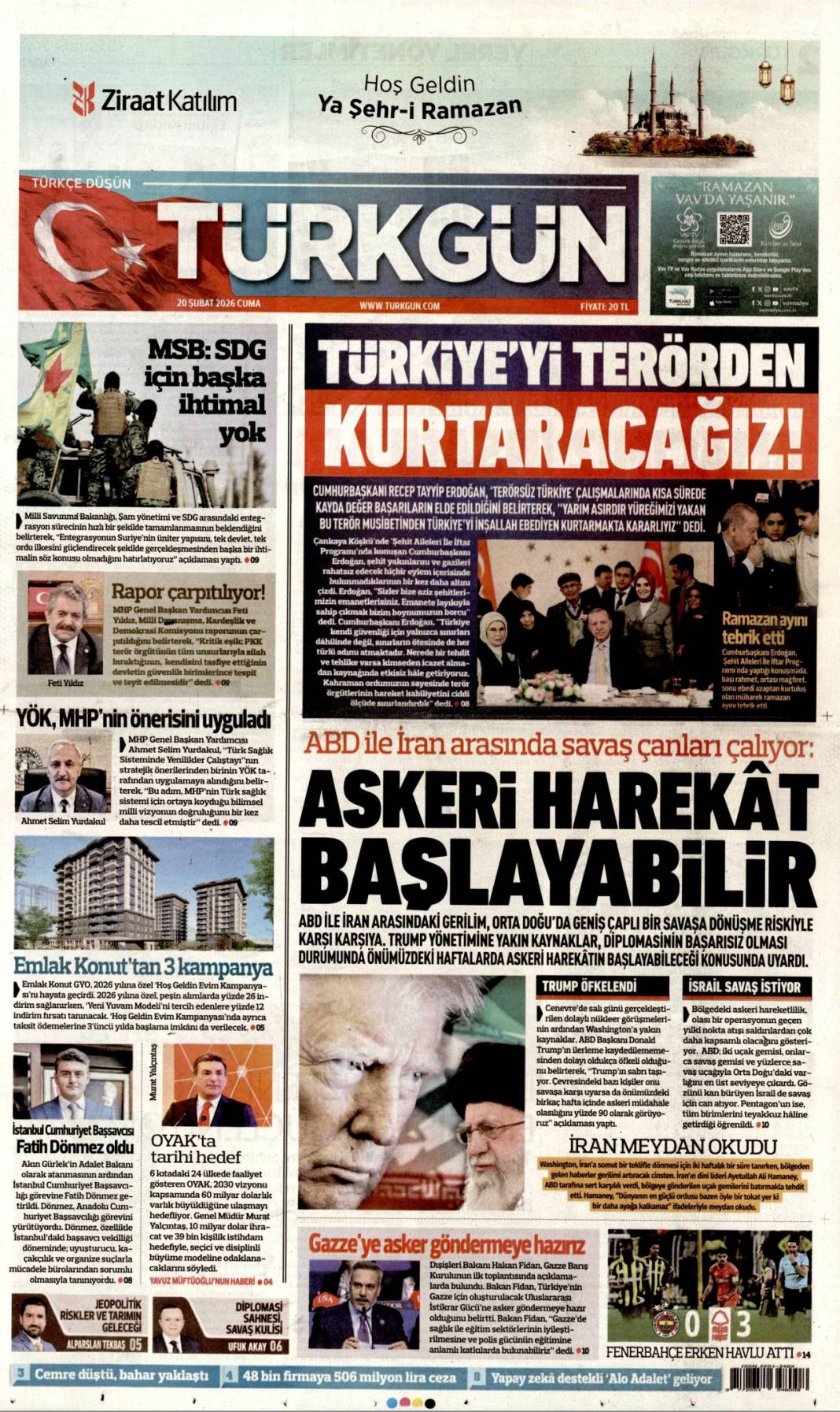 Şehitlerin emanetine sahip çıkıyoruz: 20 Şubat 2026 Cuma güncel gazete manşetleri 15