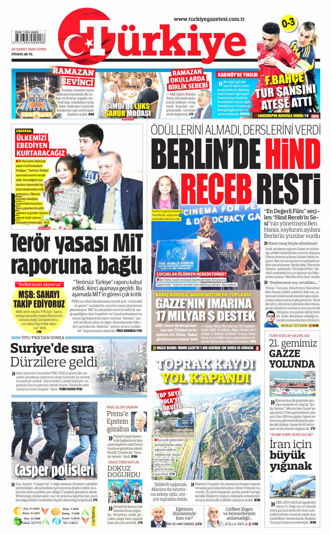 Şehitlerin emanetine sahip çıkıyoruz: 20 Şubat 2026 Cuma güncel gazete manşetleri 3