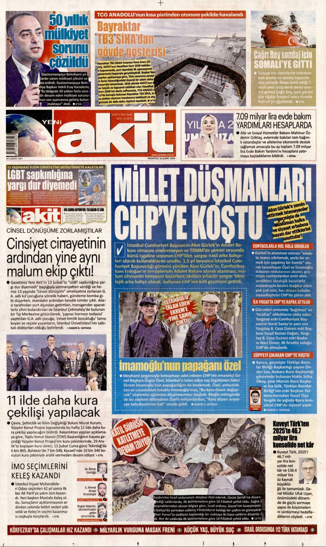 İstifa ağaç katliamını örtmez: 16 Şubat 2026 Pazartesi güncel gazete manşetleri 16