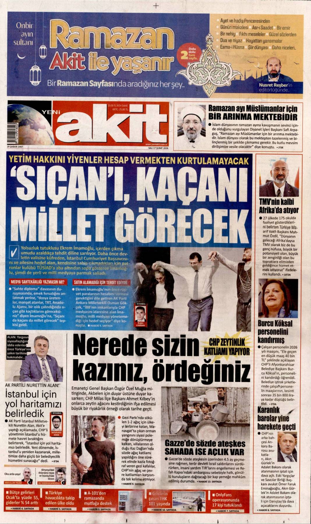 CHP'li tacizci hâlâ görevde: 17 Şubat 2026 Salı güncel gazete manşetleri 7