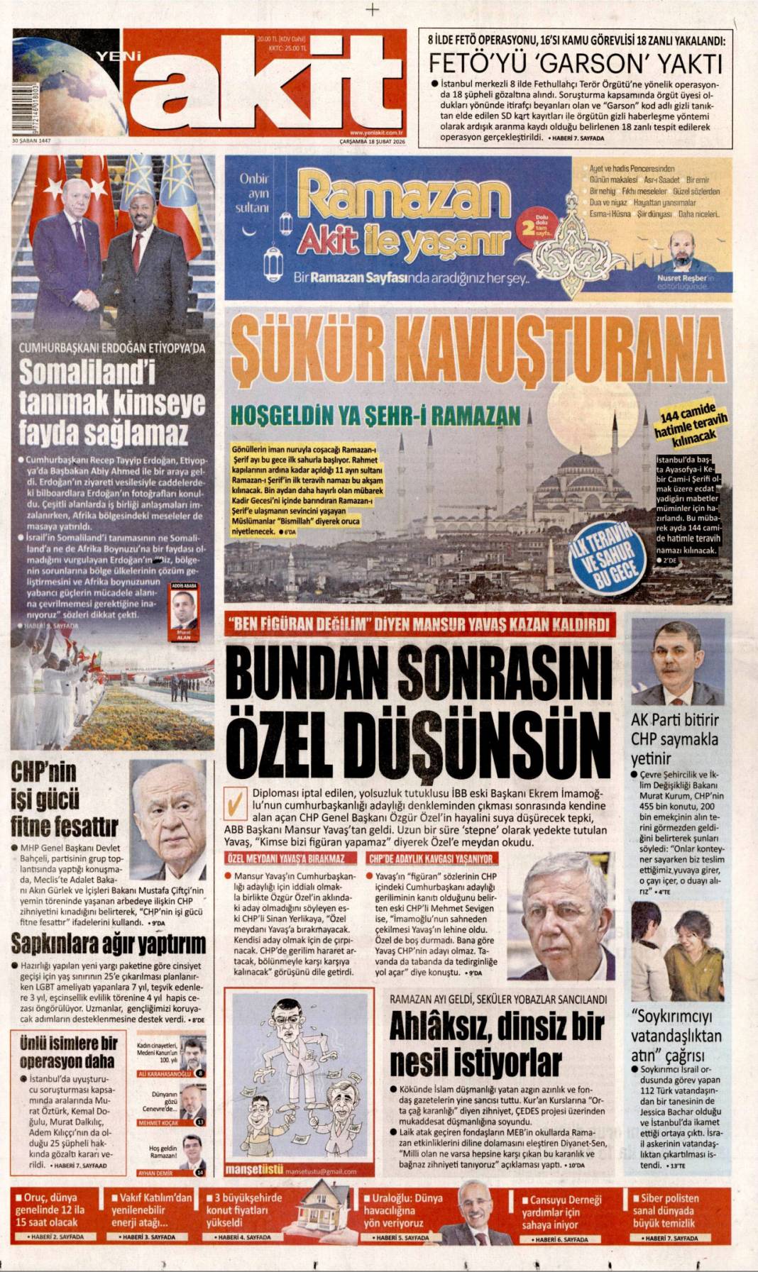 Afrika Boynuzu'nda çatışma istemiyoruz: 18 Şubat 2026 Çarşamba güncel gazete manşetleri 10