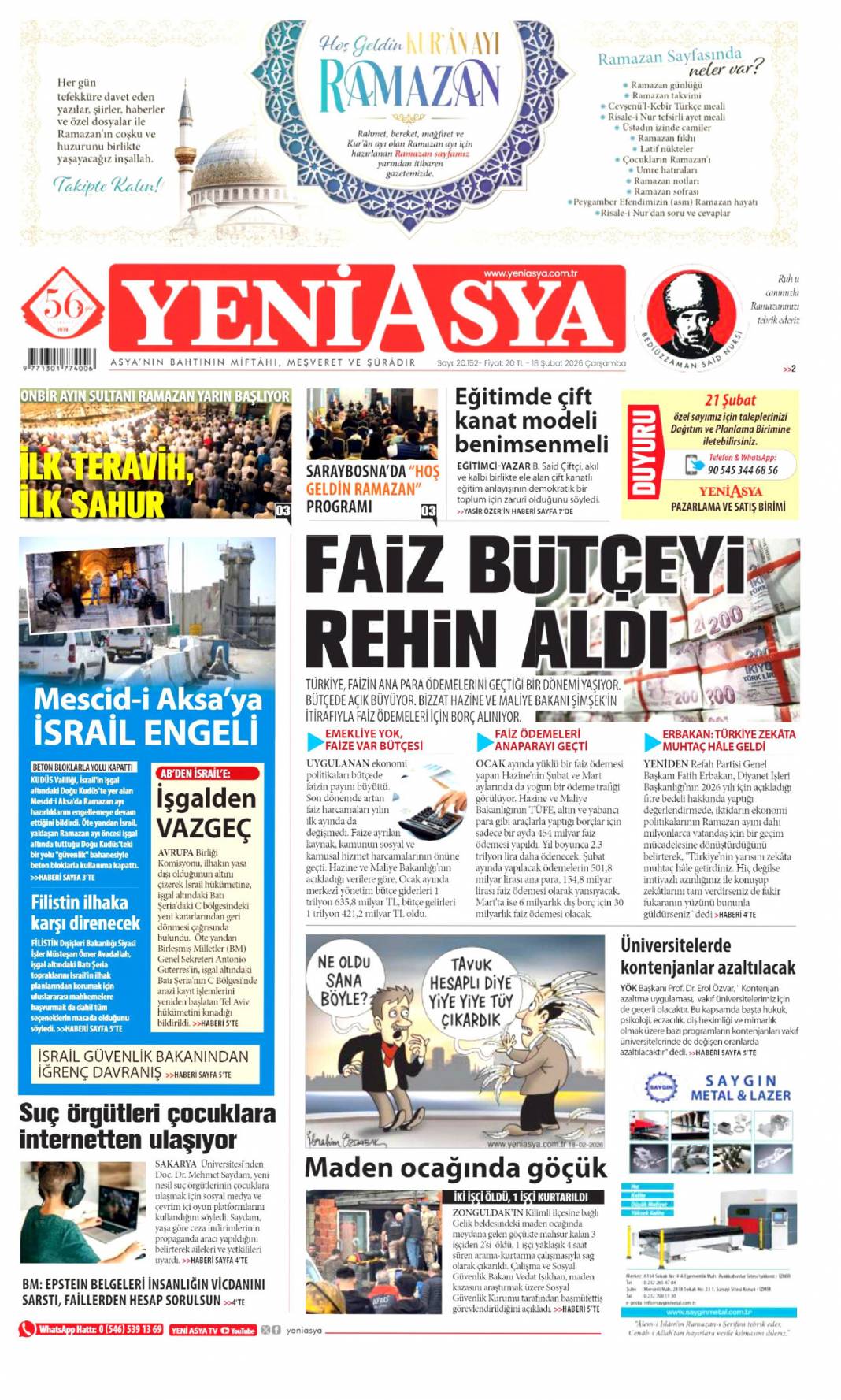 Afrika Boynuzu'nda çatışma istemiyoruz: 18 Şubat 2026 Çarşamba güncel gazete manşetleri 21