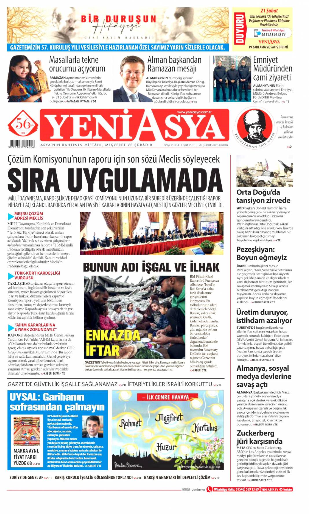 Şehitlerin emanetine sahip çıkıyoruz: 20 Şubat 2026 Cuma güncel gazete manşetleri 12