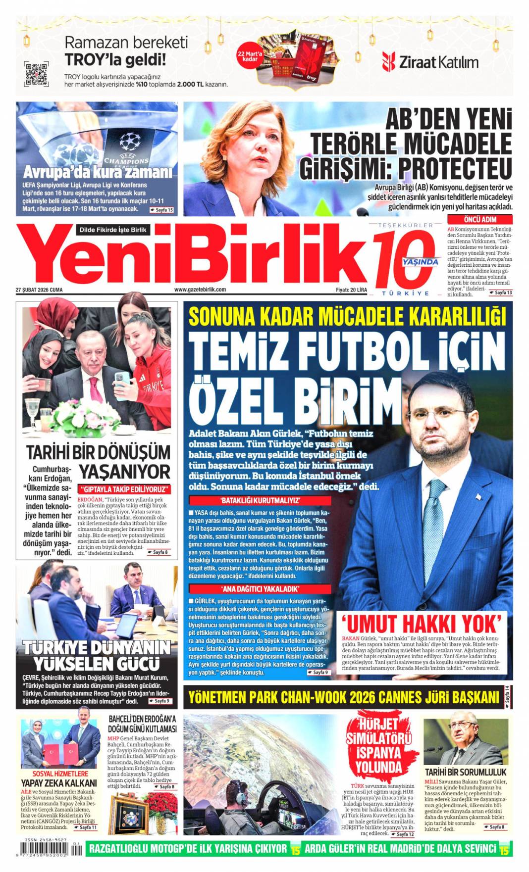 Her alanda tarihi dönüşüm yaşıyoruz: 27 Şubat 2026 Cuma güncel gazete manşetleri 24