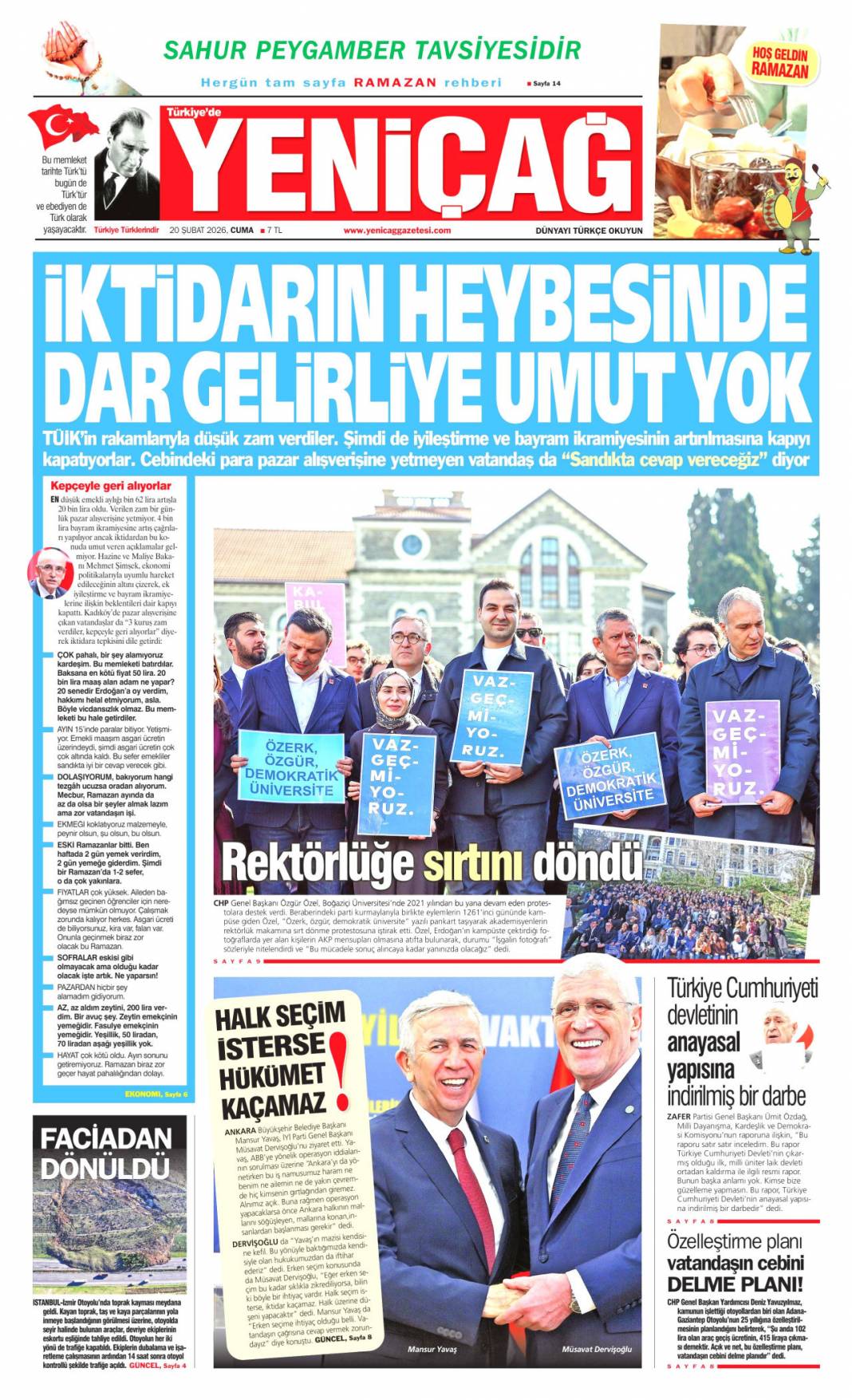 Şehitlerin emanetine sahip çıkıyoruz: 20 Şubat 2026 Cuma güncel gazete manşetleri 14