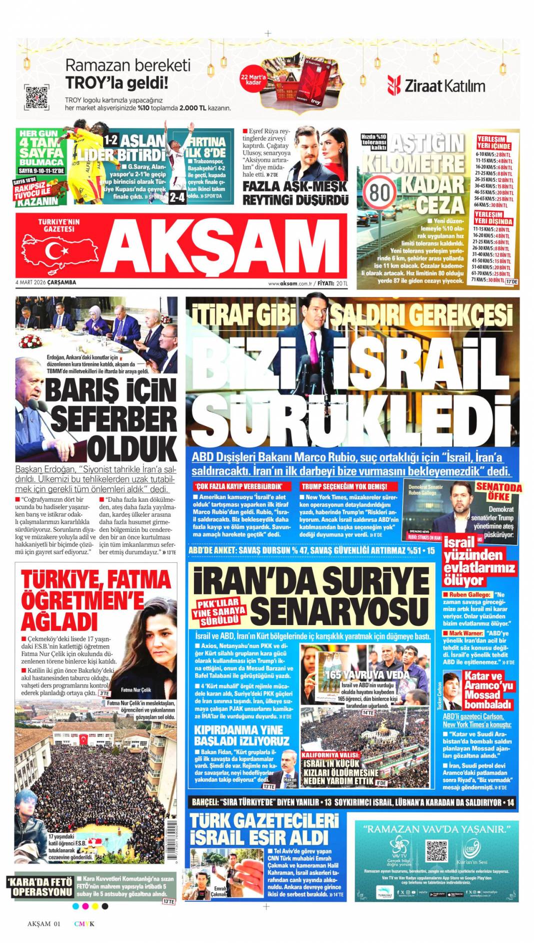 165 çocuğun katilisiniz: 4 Mart 2026 Çarşamba güncel gazete manşetleri 7