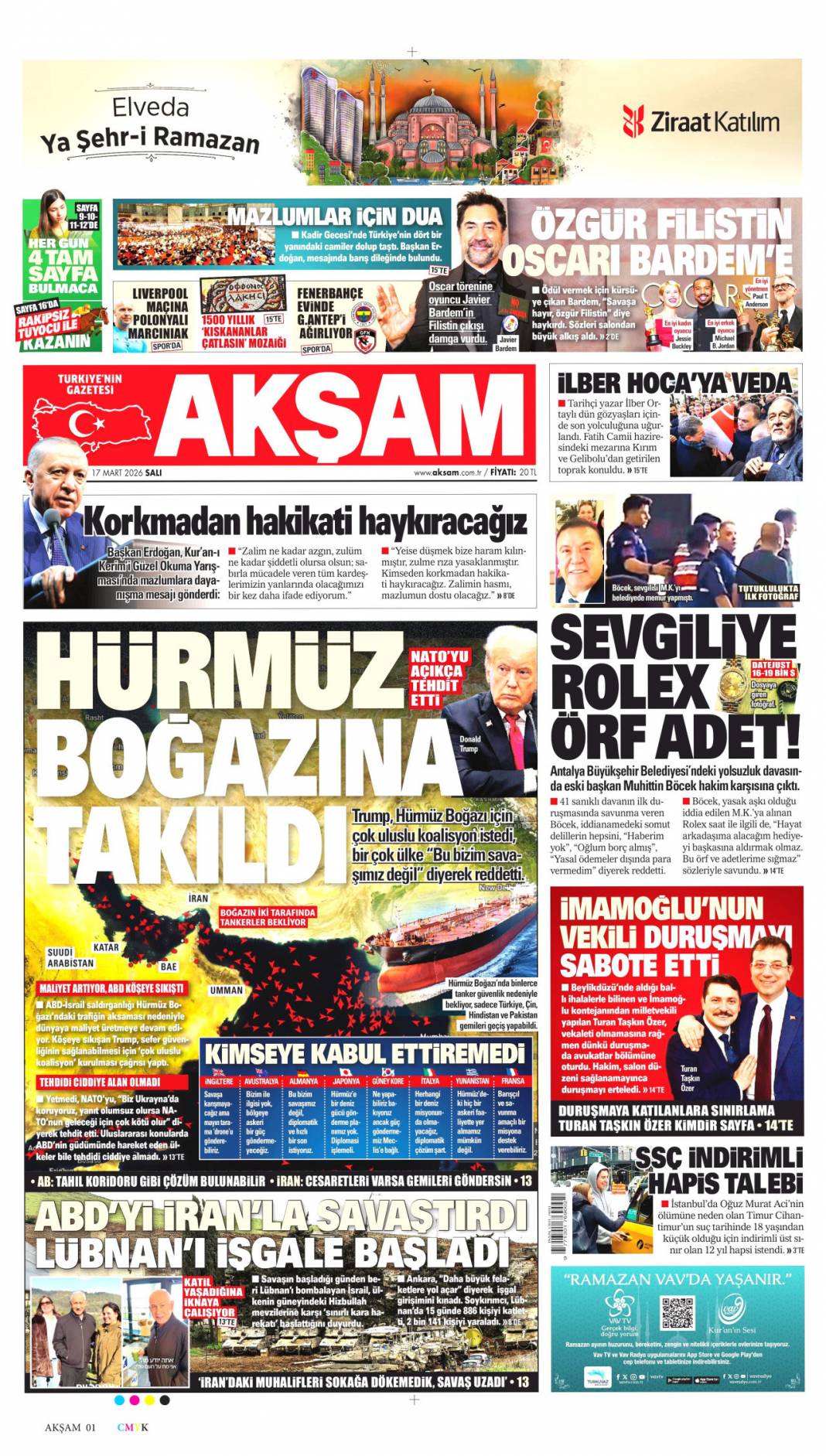 Mahkemede çantacı taşkınlığı: 17 Mart 2026 Salı güncel gazete manşetleri 6