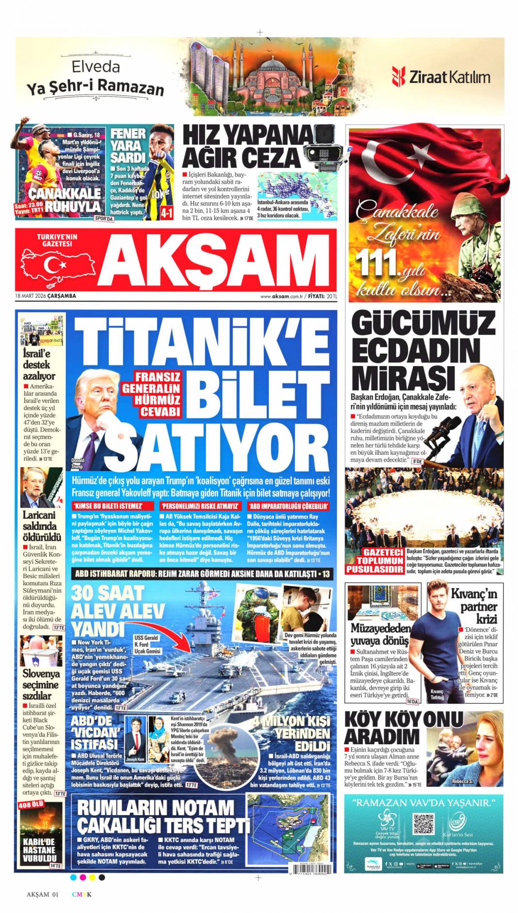 Dünyaya küstü: 18 Mart 2026 Çarşamba güncel gazete manşetleri 6