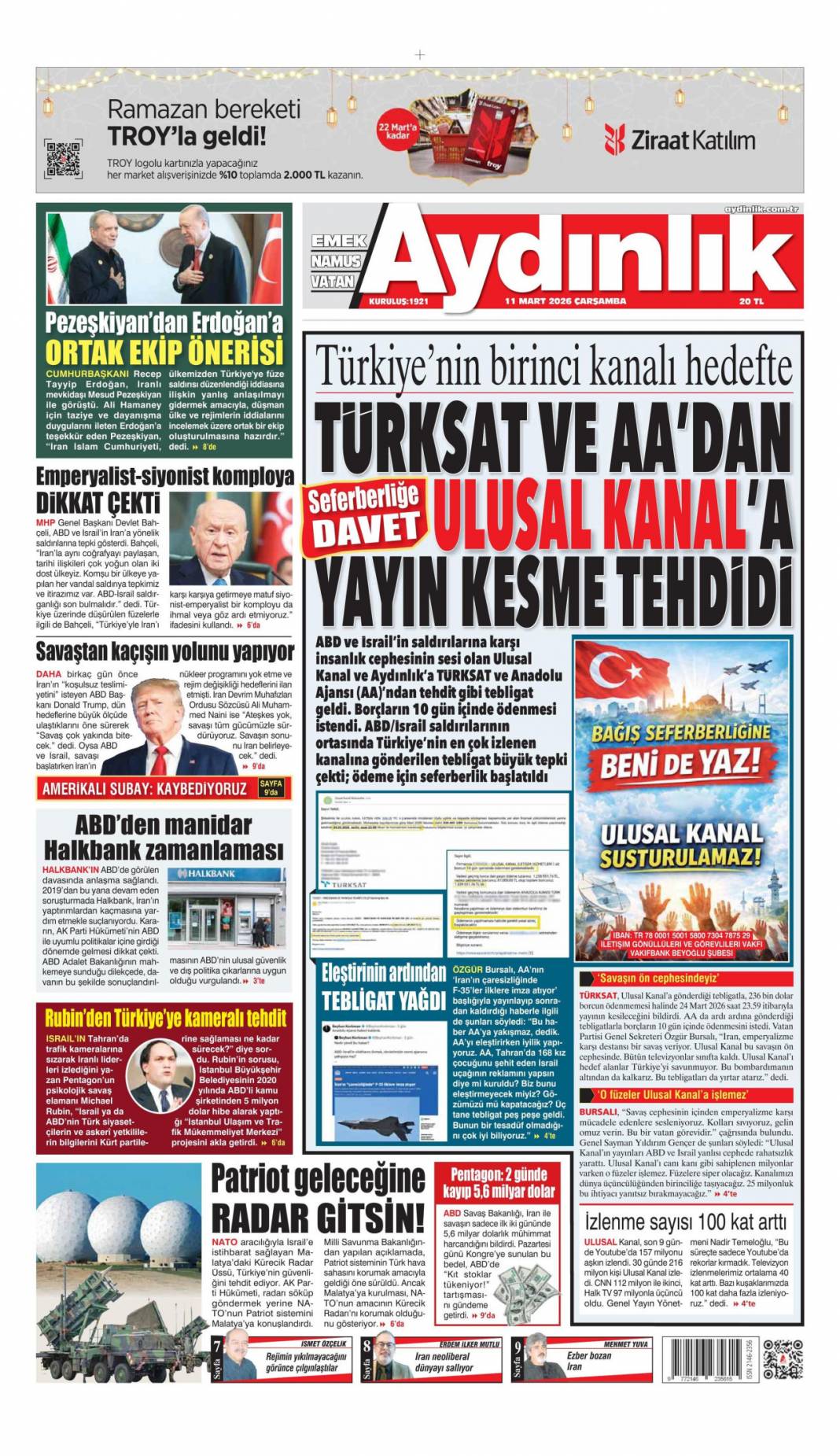 Çocuk katliamına ahlaksız savunma: 11 Mart 2026 Çarşamba güncel gazete manşetleri 9