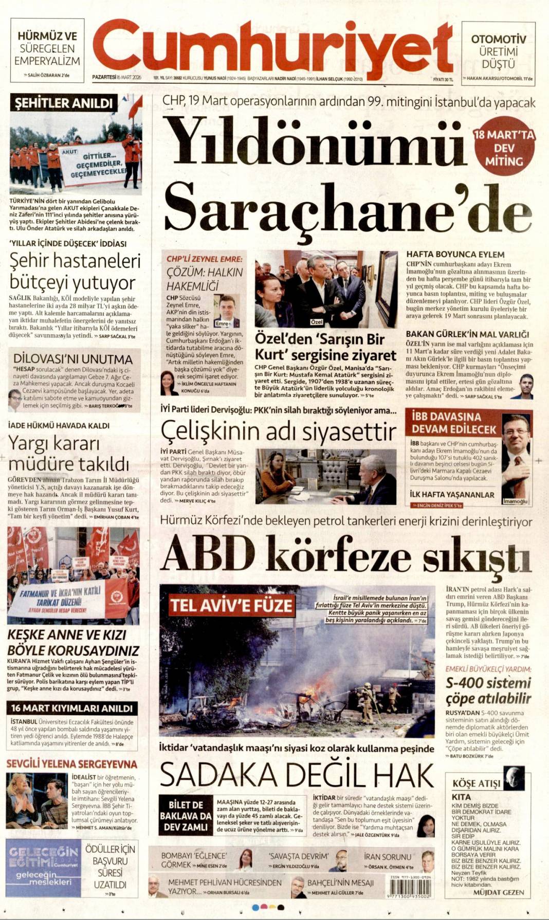 İsrail nükleer silah kullanabilir: 16 Mart 2026 Pazartesi güncel gazete manşetleri 3