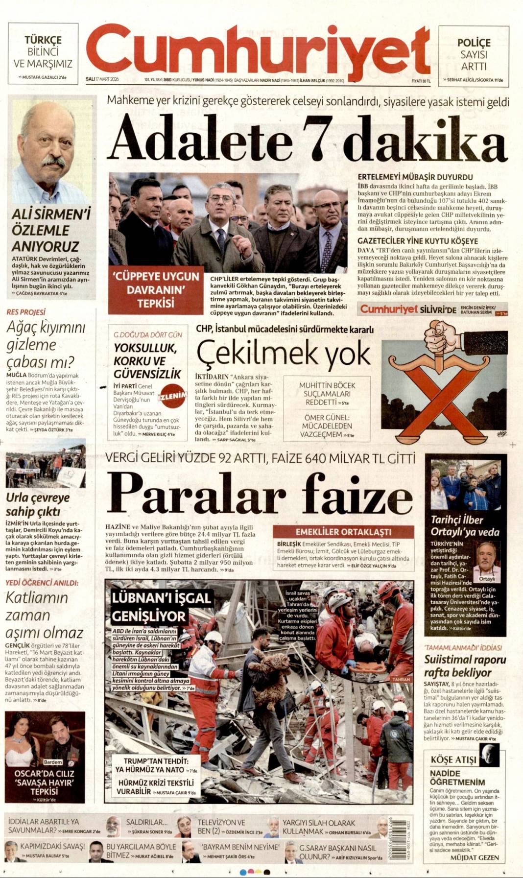 Mahkemede çantacı taşkınlığı: 17 Mart 2026 Salı güncel gazete manşetleri 2