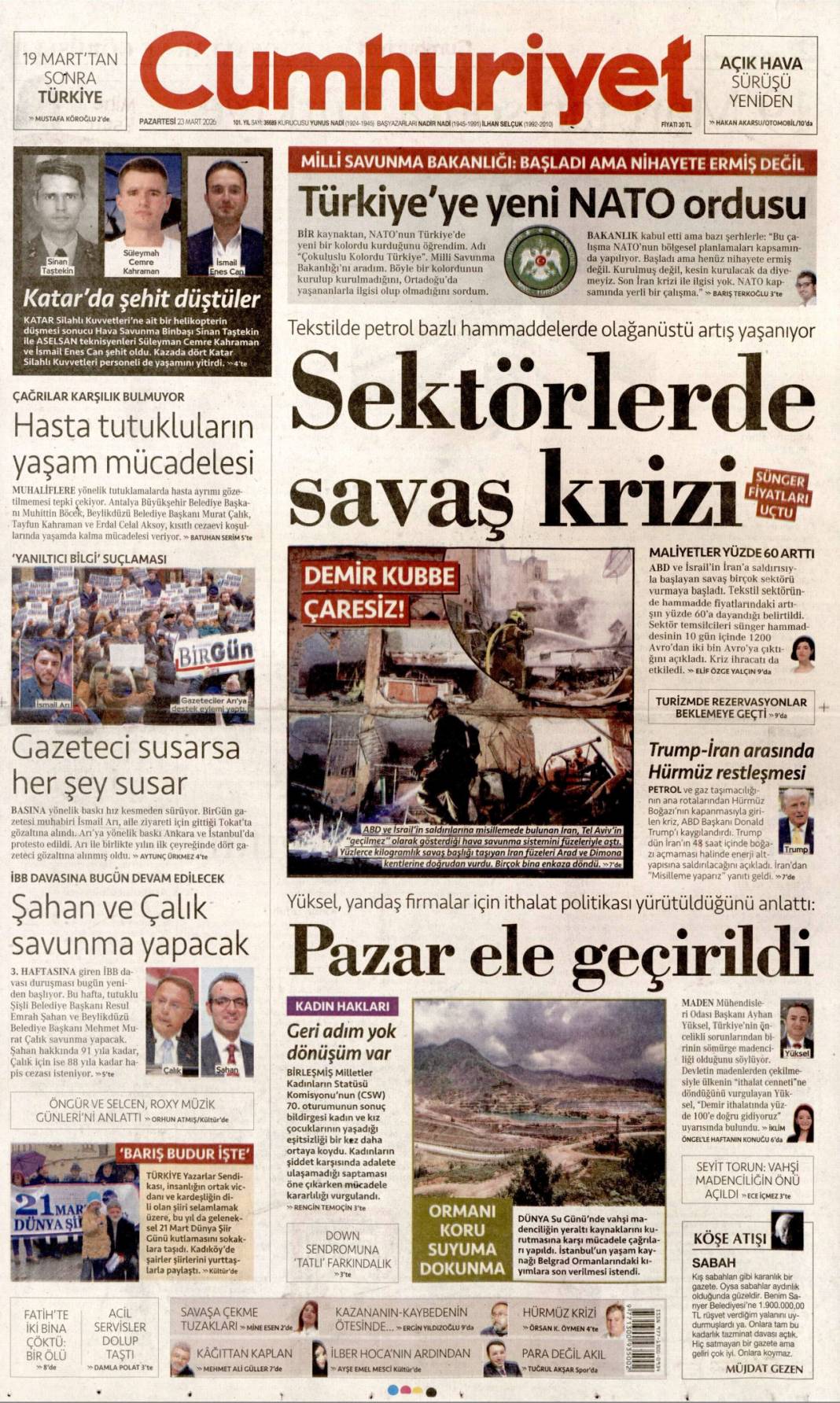 Siyonist İsrail'de büyük yıkım: 23 Mart 2026 Pazartesi güncel gazete manşetleri 3