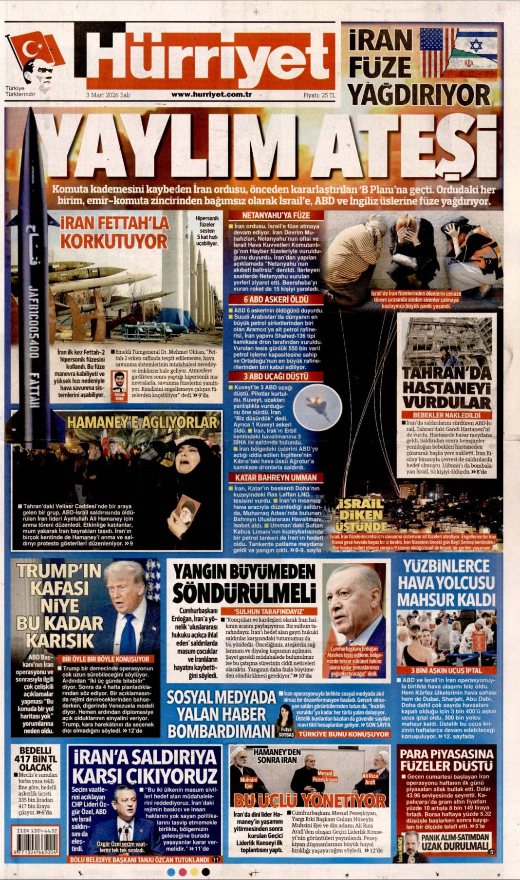 Siyonist ateş dünyayı yakacak: 3 Mart 2026 Salı güncel gazete manşetleri 4