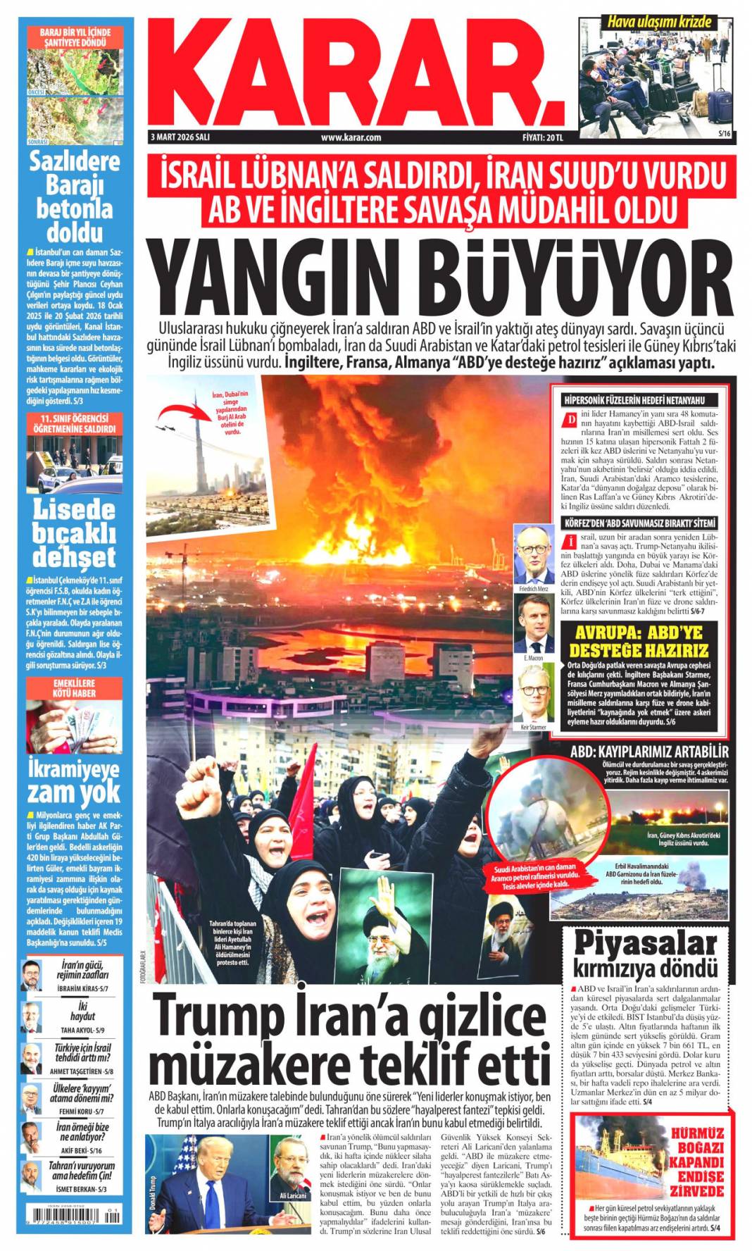 Siyonist ateş dünyayı yakacak: 3 Mart 2026 Salı güncel gazete manşetleri 16
