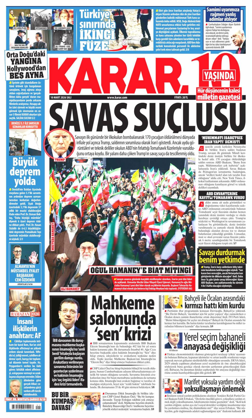İran sokakta İsrail sığınakta: 10 Mart 2026 Salı güncel gazete manşetleri 15