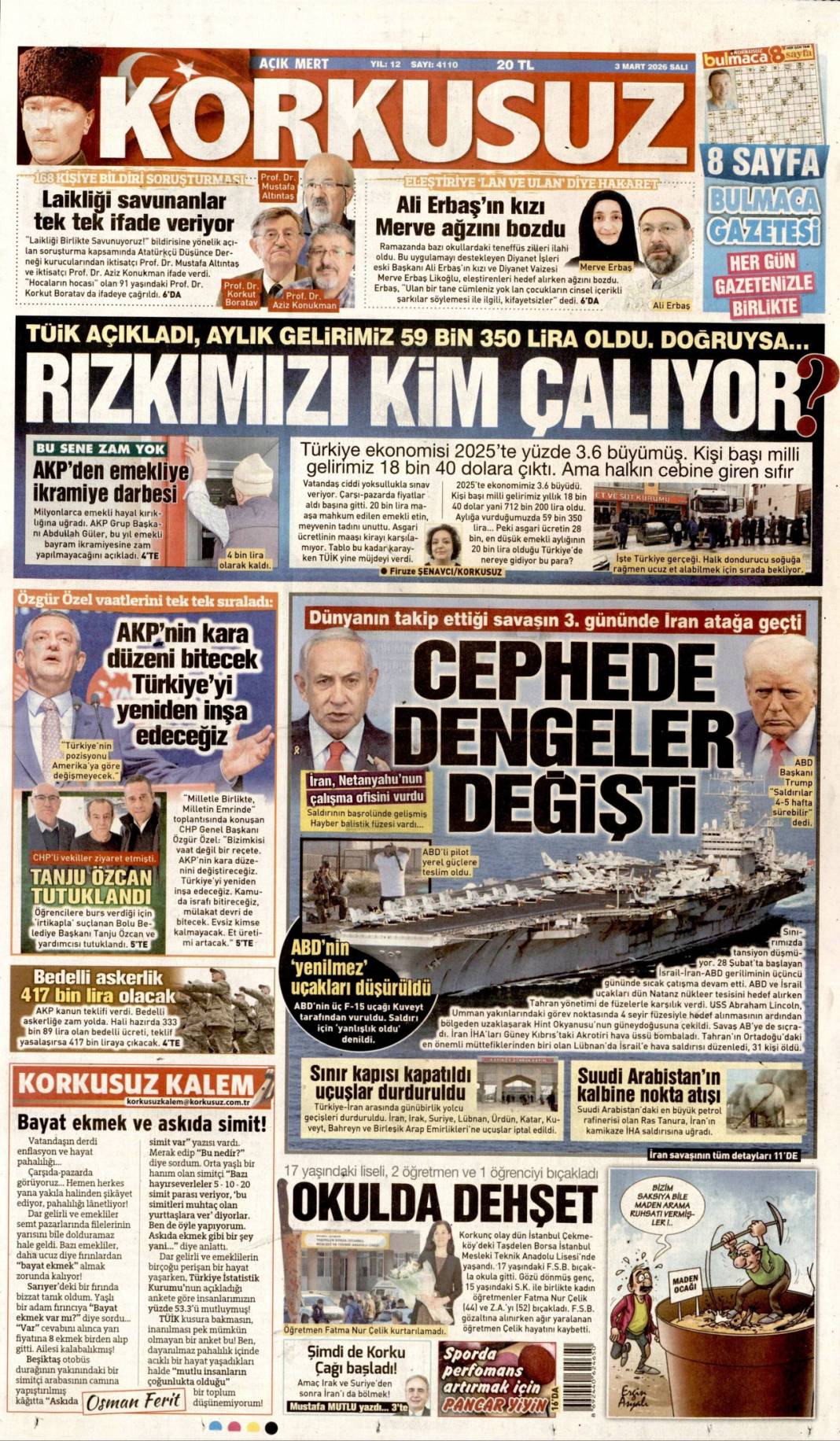 Siyonist ateş dünyayı yakacak: 3 Mart 2026 Salı güncel gazete manşetleri 17