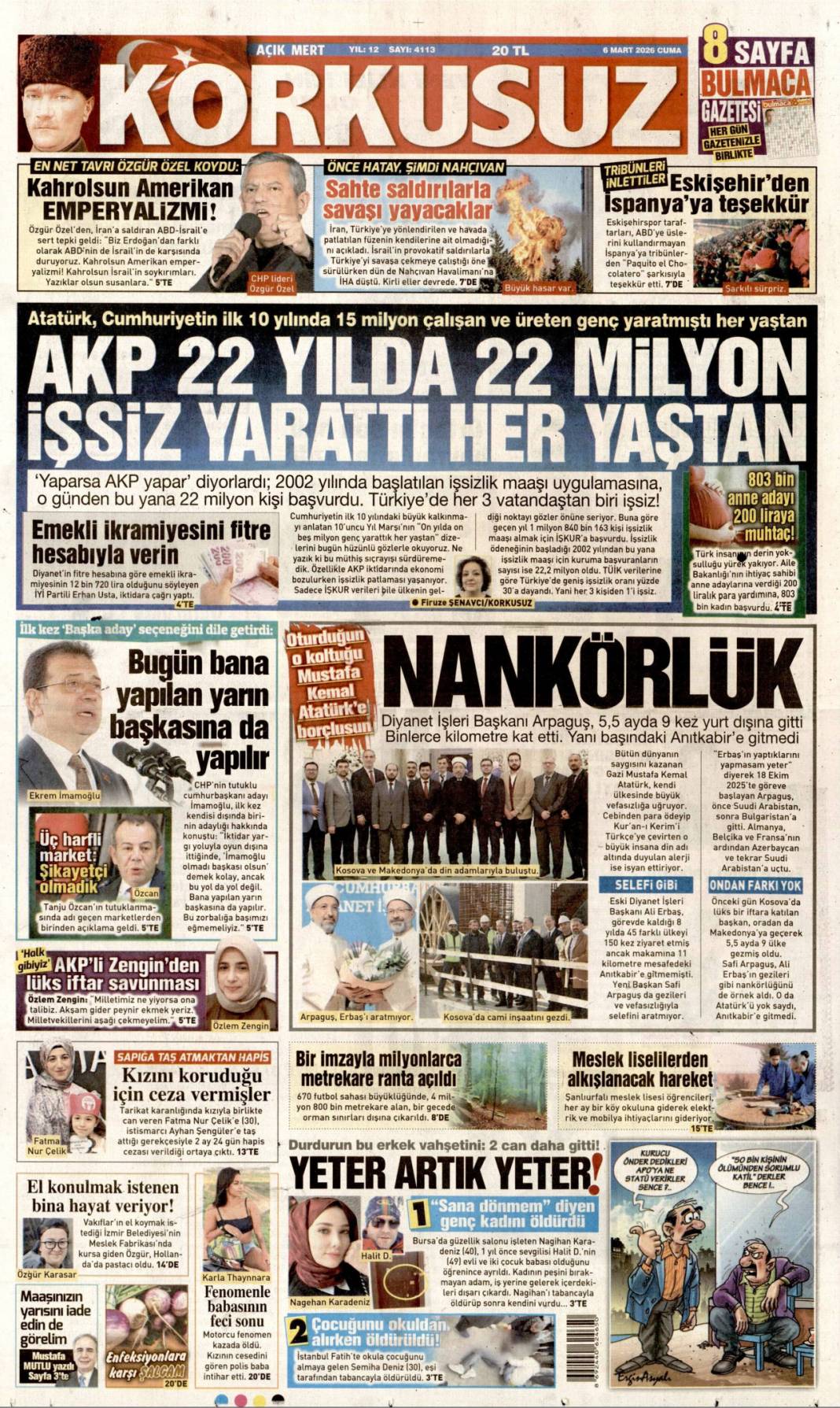 Katillerin planı sivil katliam: 6 Mart 2026 Cuma güncel gazete manşetleri 12