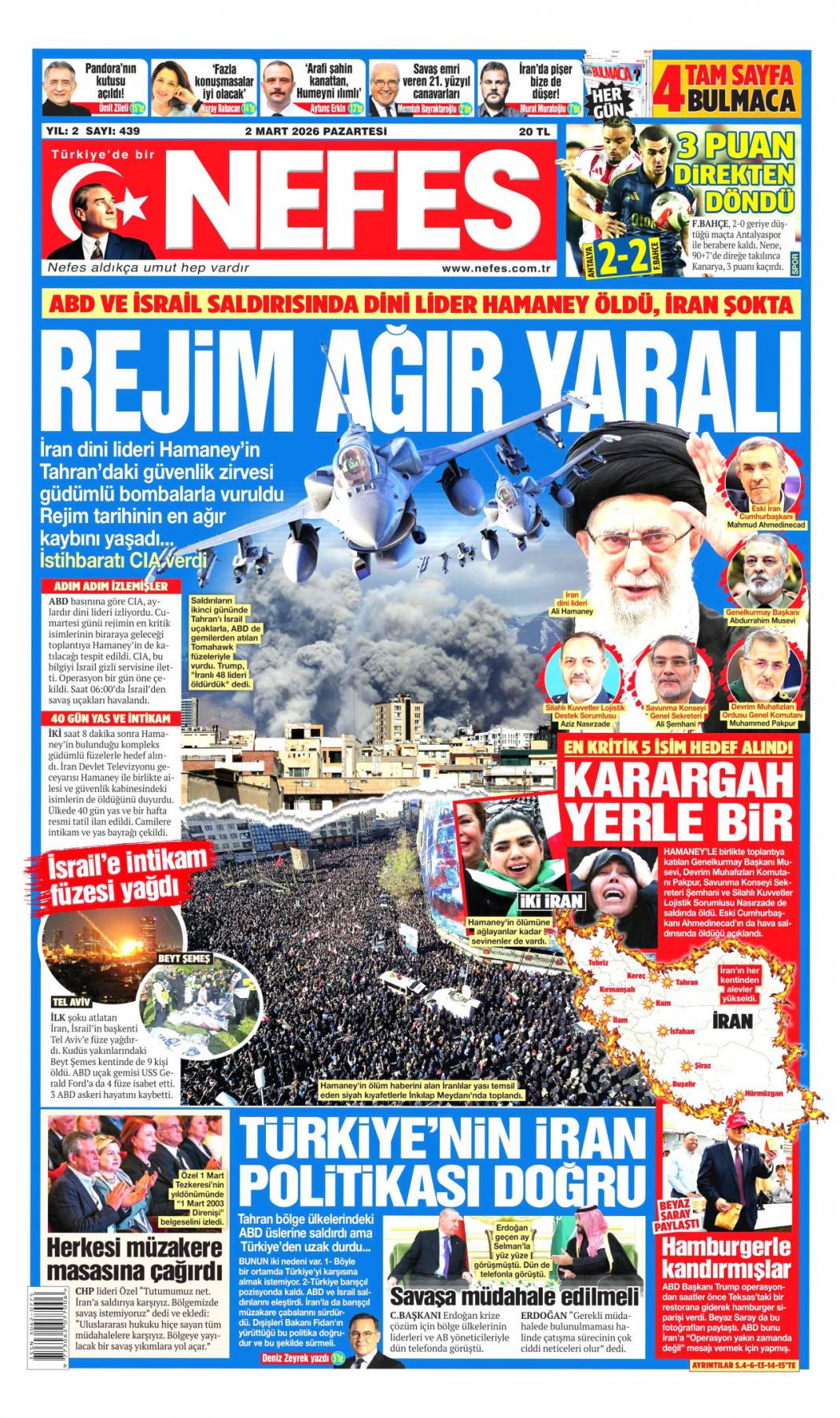 Ortadoğu'da ateş çemberi büyüyor: 2 Mart 2026 Pazartesi güncel gazete manşetleri 20