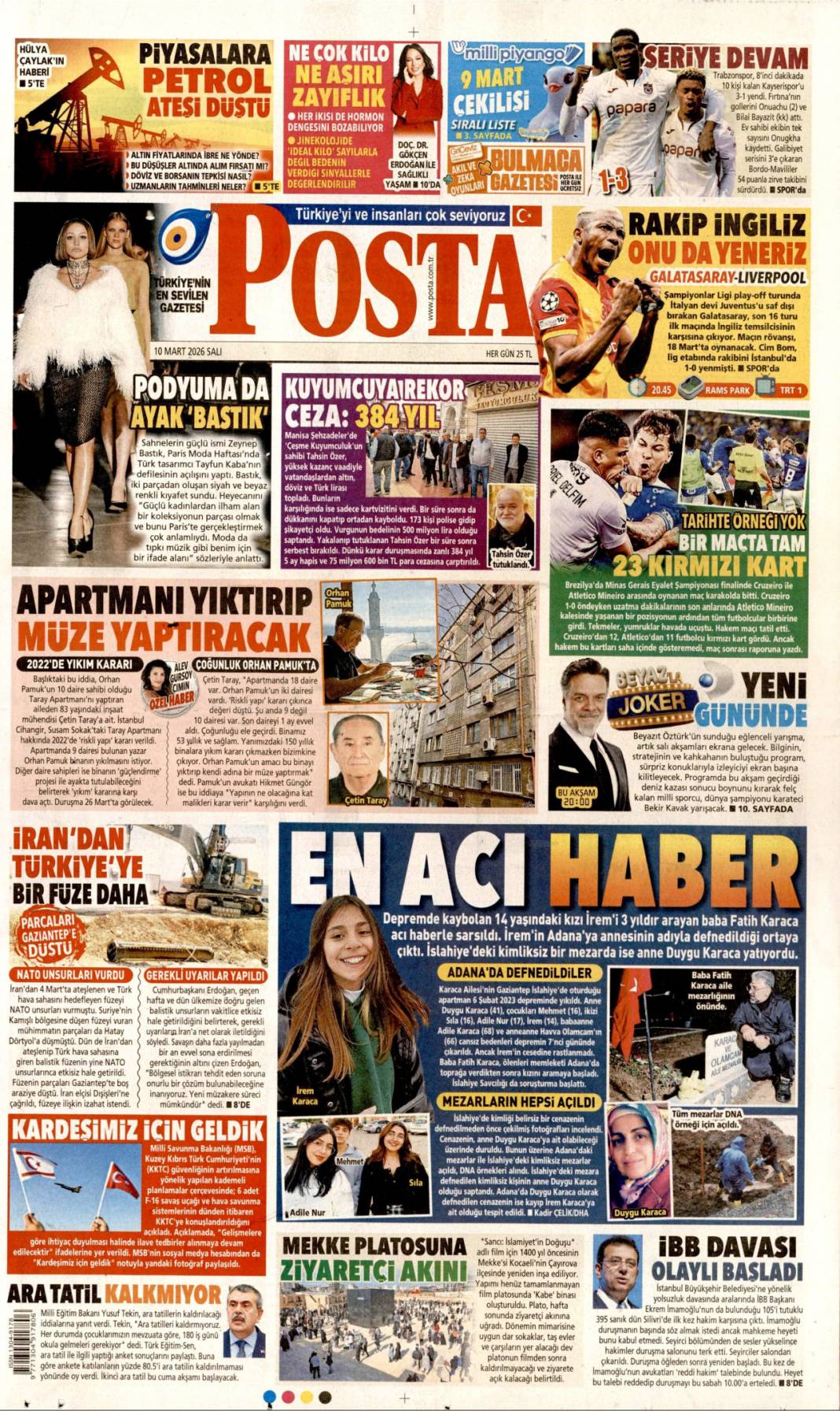 İran sokakta İsrail sığınakta: 10 Mart 2026 Salı güncel gazete manşetleri 9