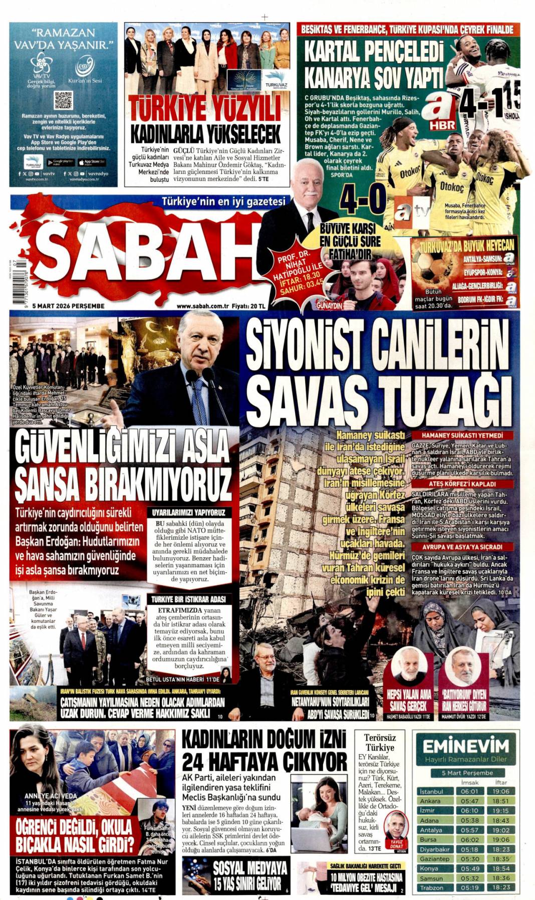 Siyonist canilerin savaş tuzağı: 5 Mart 2026 Perşembe güncel gazete manşetleri 1