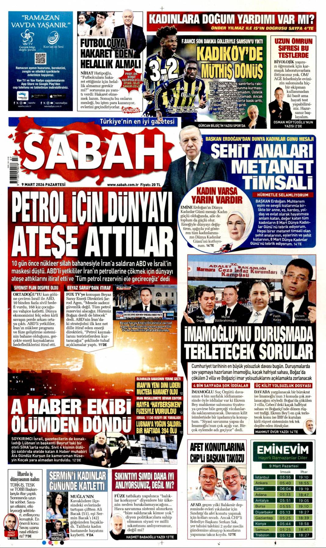 Petrol için dünyayı ateşe attılar: 9 Mart 2026 Pazartesi güncel gazete manşetleri 1