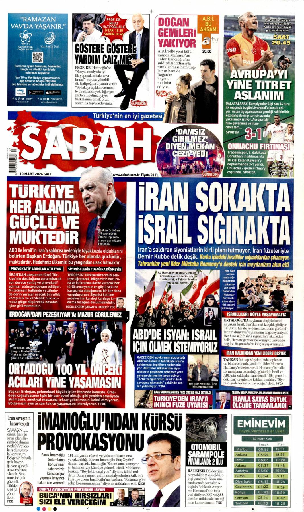 İran sokakta İsrail sığınakta: 10 Mart 2026 Salı güncel gazete manşetleri 1