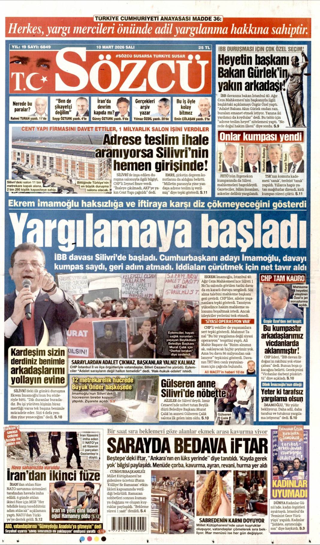 İran sokakta İsrail sığınakta: 10 Mart 2026 Salı güncel gazete manşetleri 19