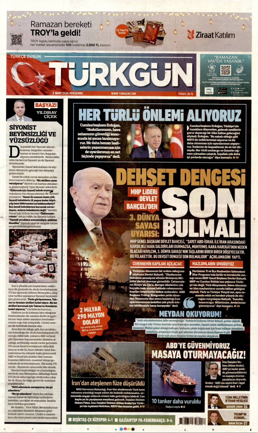 Siyonist canilerin savaş tuzağı: 5 Mart 2026 Perşembe güncel gazete manşetleri 19