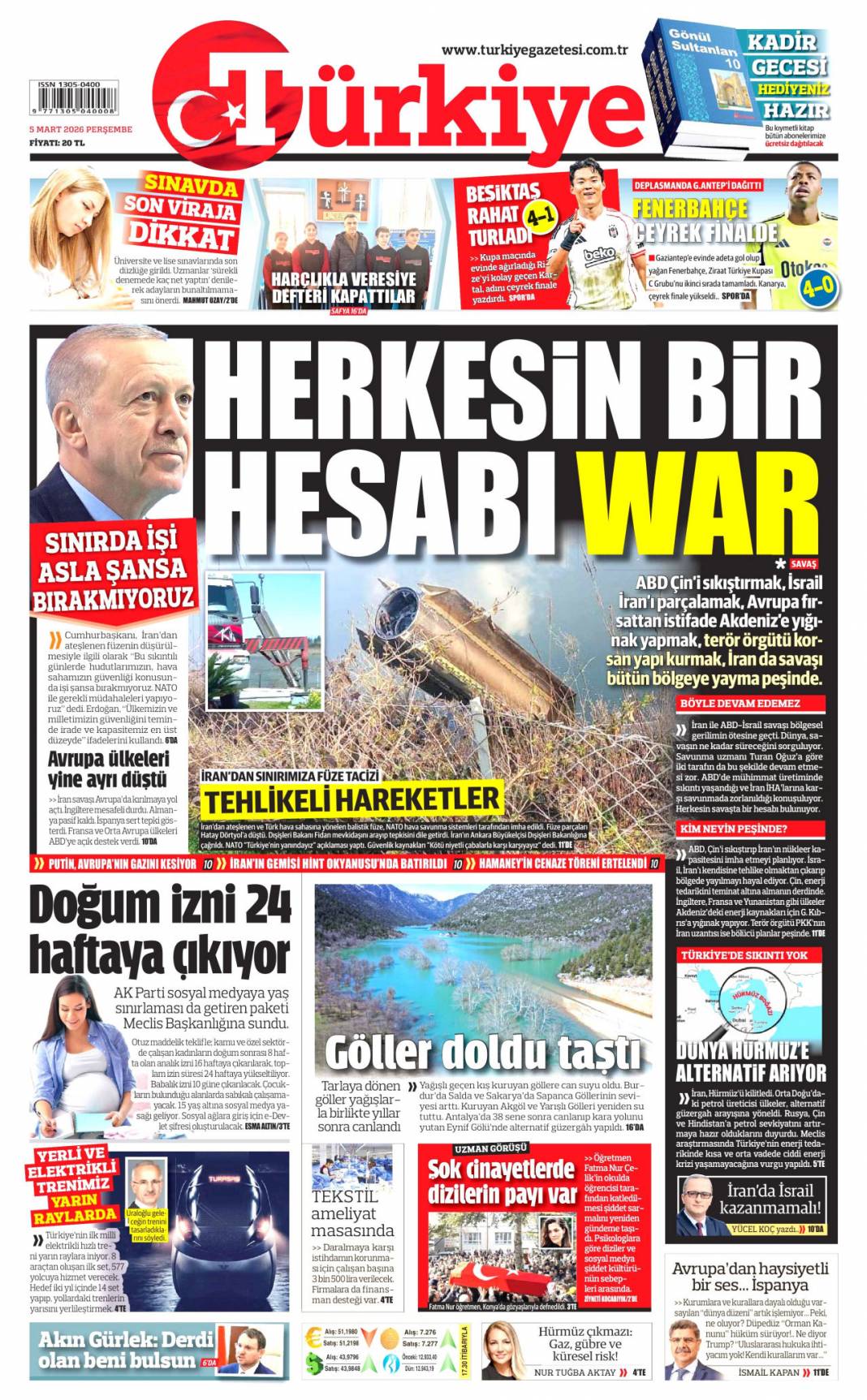 Siyonist canilerin savaş tuzağı: 5 Mart 2026 Perşembe güncel gazete manşetleri 4