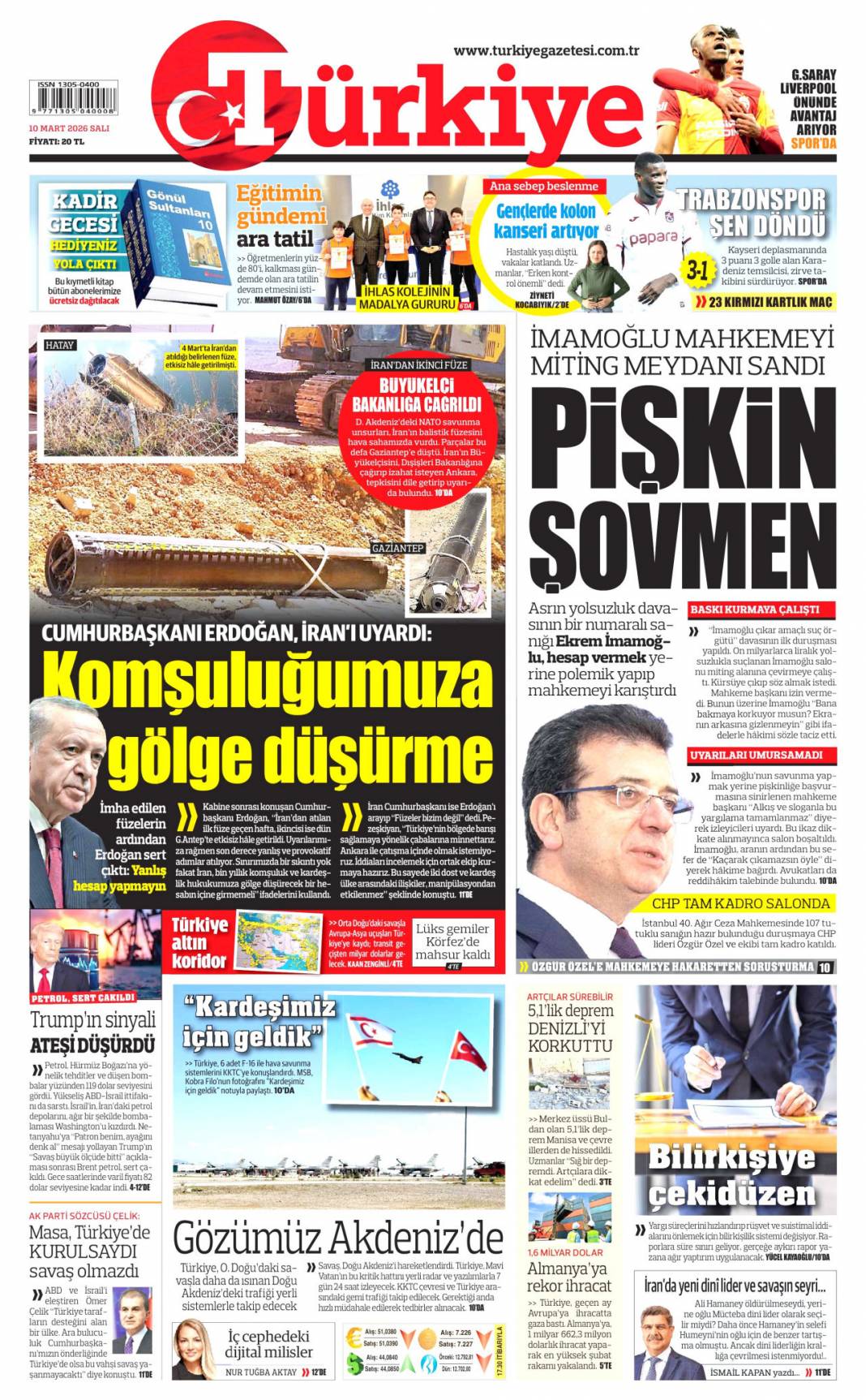 İran sokakta İsrail sığınakta: 10 Mart 2026 Salı güncel gazete manşetleri 3